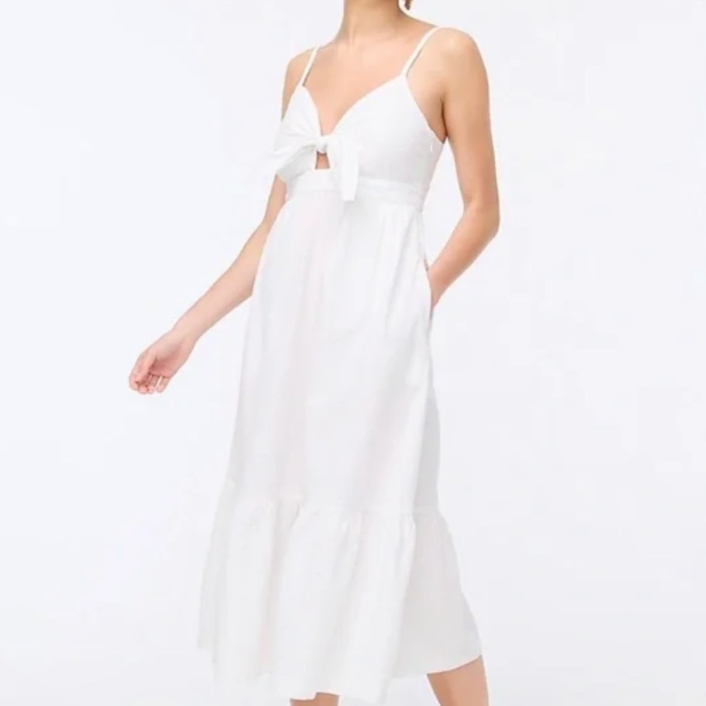 NEW J.Crew Seersucker tie-front cutout midi dress